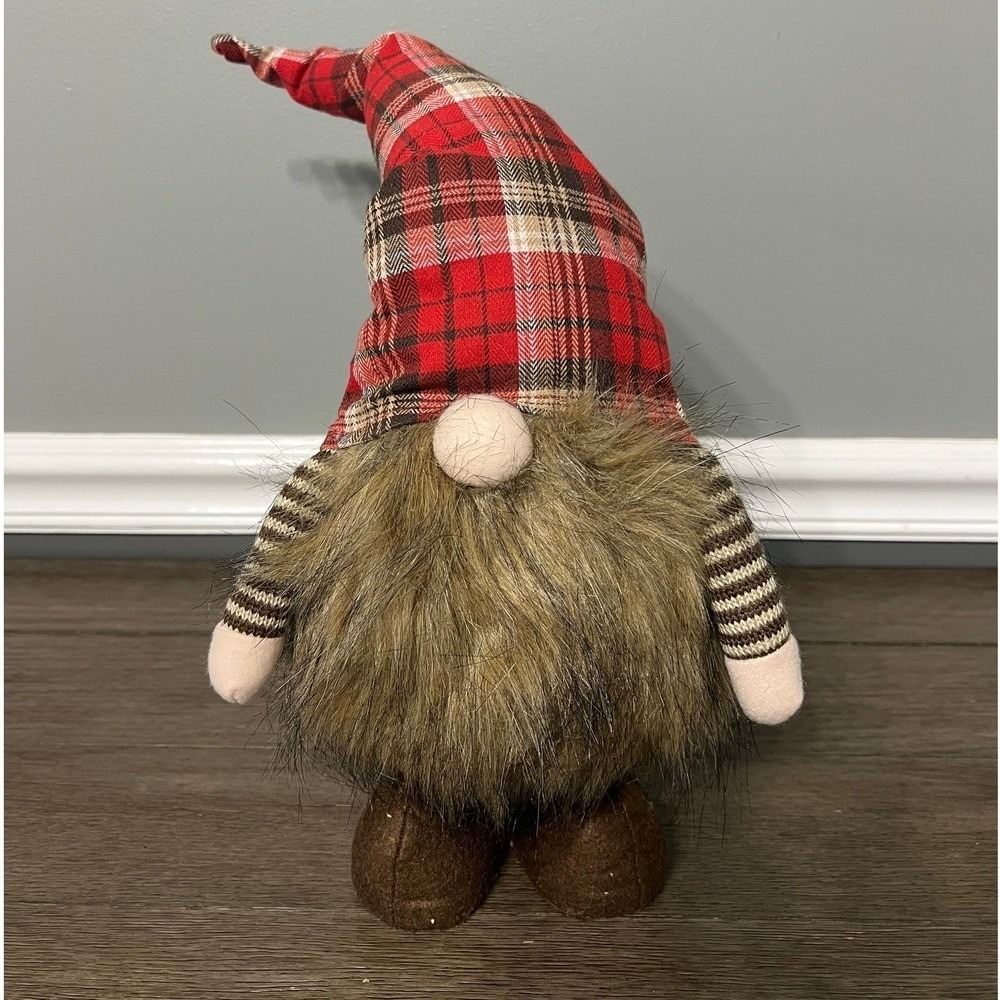 Holiday Home Christmas Gnome Plush Red Plaid Tabletop Decor Shelf Sitter 10"